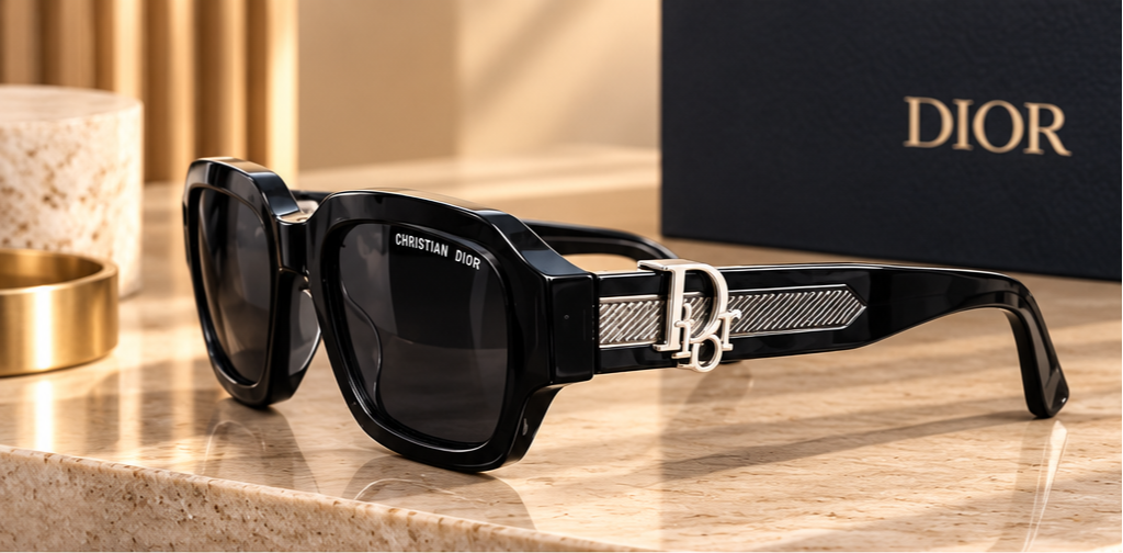 Dior – Lunettes de soleil noires à détails métalliques argentés