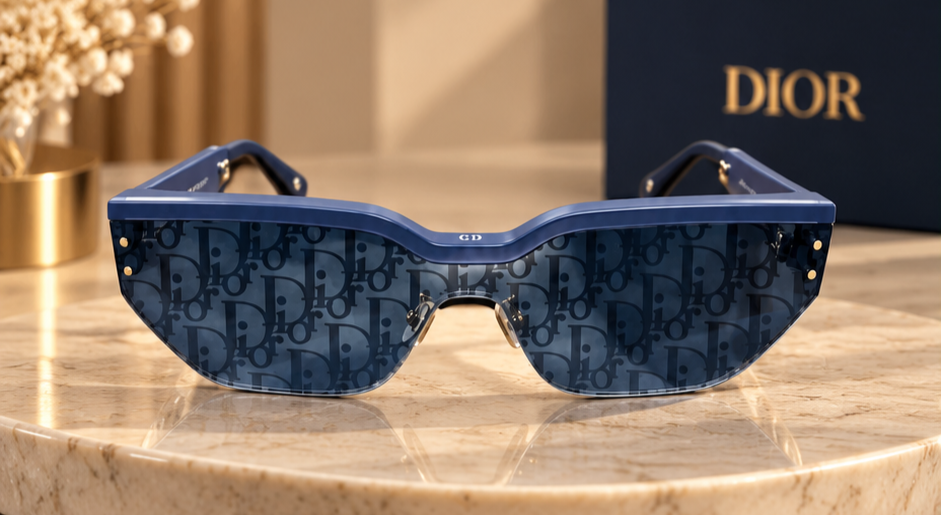 Dior – Lunettes de soleil masque bleu marine à motif monogramme