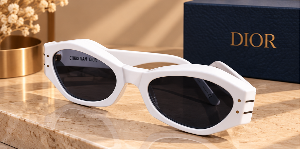 Dior – Lunettes de soleil œil-de-chat blanches à verres noirs