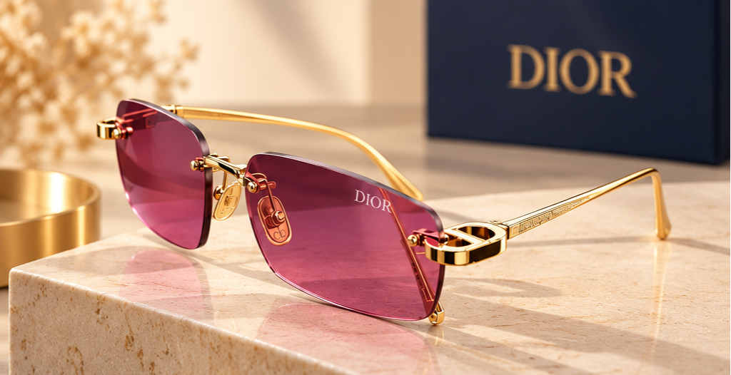 Dior – Lunettes de soleil sans monture roses et dorées