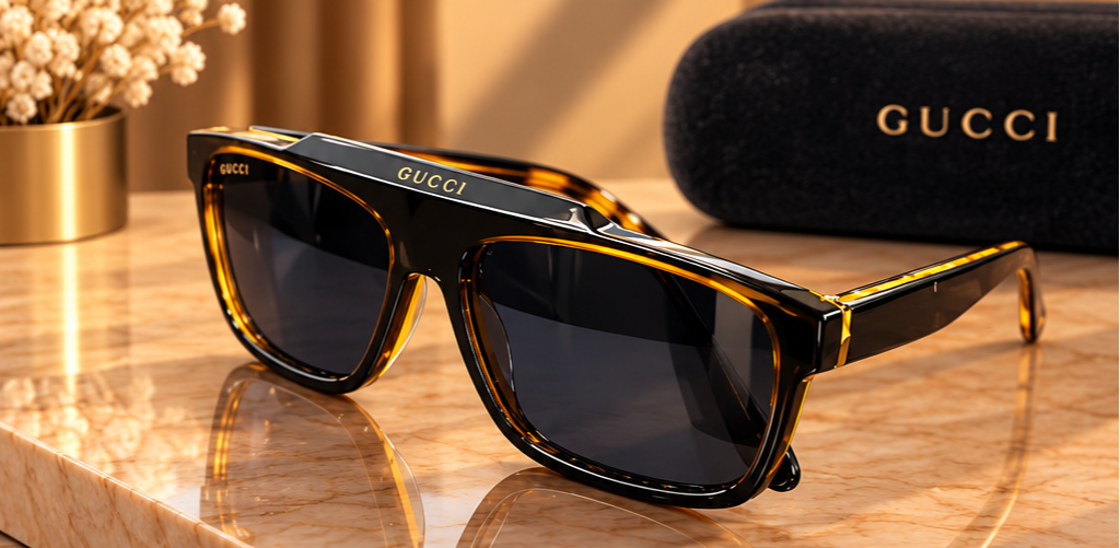 Gucci – Lunettes de soleil noires à détails écaille