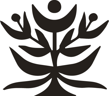 abstract black silhouette of a stylized plant with geometric shapes resembling flowers and leaves logo.