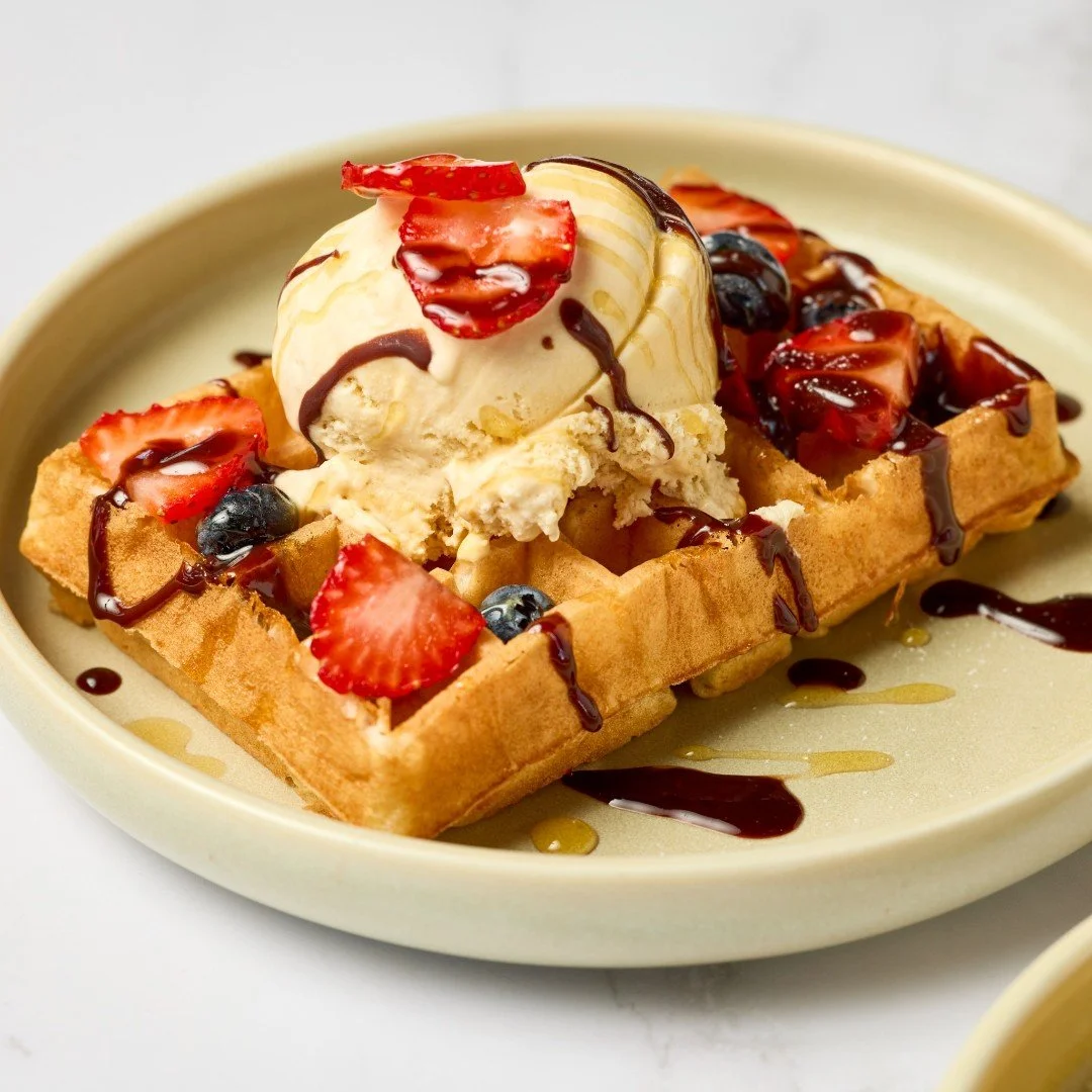 Happy National Waffle Day! Celebrate with our Kids' Waffle - stacked with local honey, Nutella, salted caramel ice cream and fruit.