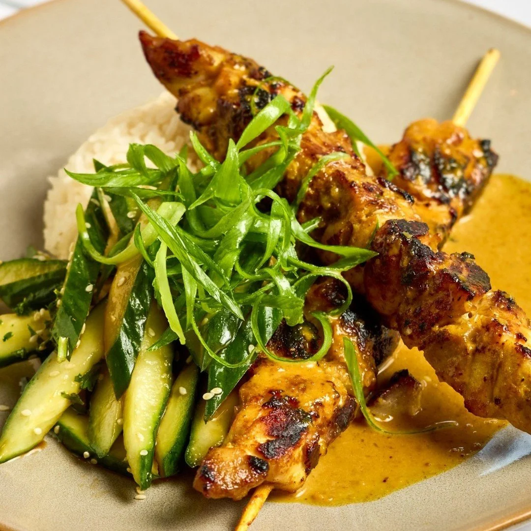 If perfectly cooked satay chicken skewers are the goal, consider it achieved at our cafe!