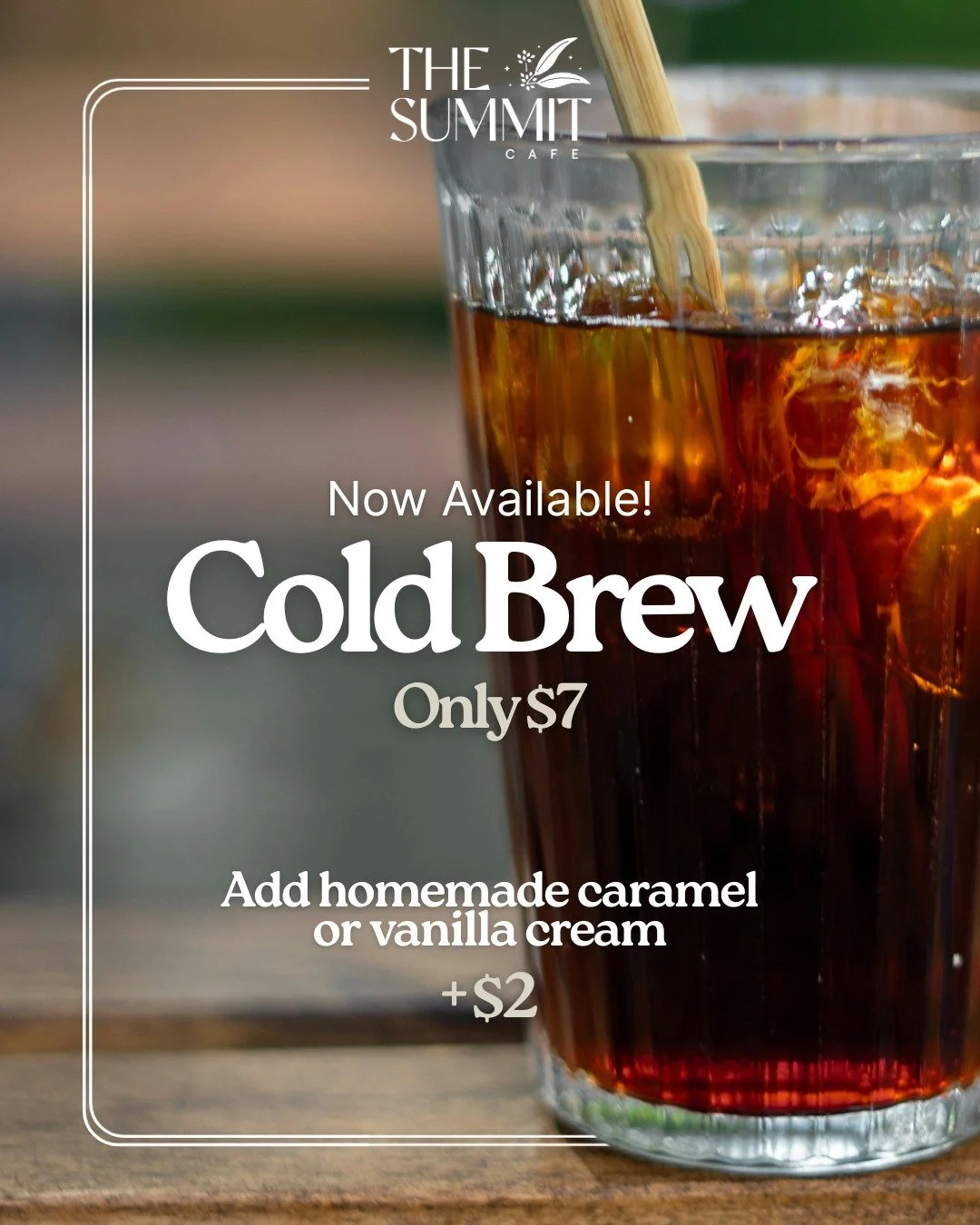 Now pouring! Enjoy our all new Cold Brew during your next visit to The Summit Cafe. 

Starting tomorrow, enjoy an all new ice cold treat that's brewed to perfection with our own @mantleandmoon coffee, for only $7. Elevate your Cold Brew by adding our
