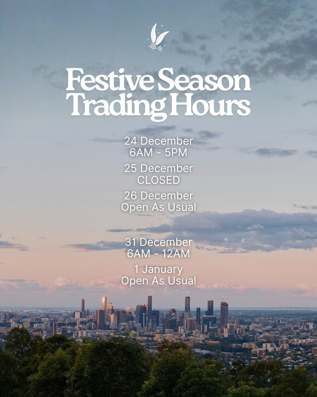 Your festive caf&eacute; plans, sorted. ✨

24 Dec: 6AM - 5PM
25 Dec: Closed
31 Dec: 6AM - 12AM

All other dates we're open as usual for your Summit fix. Drop in and celebrate the season with us!