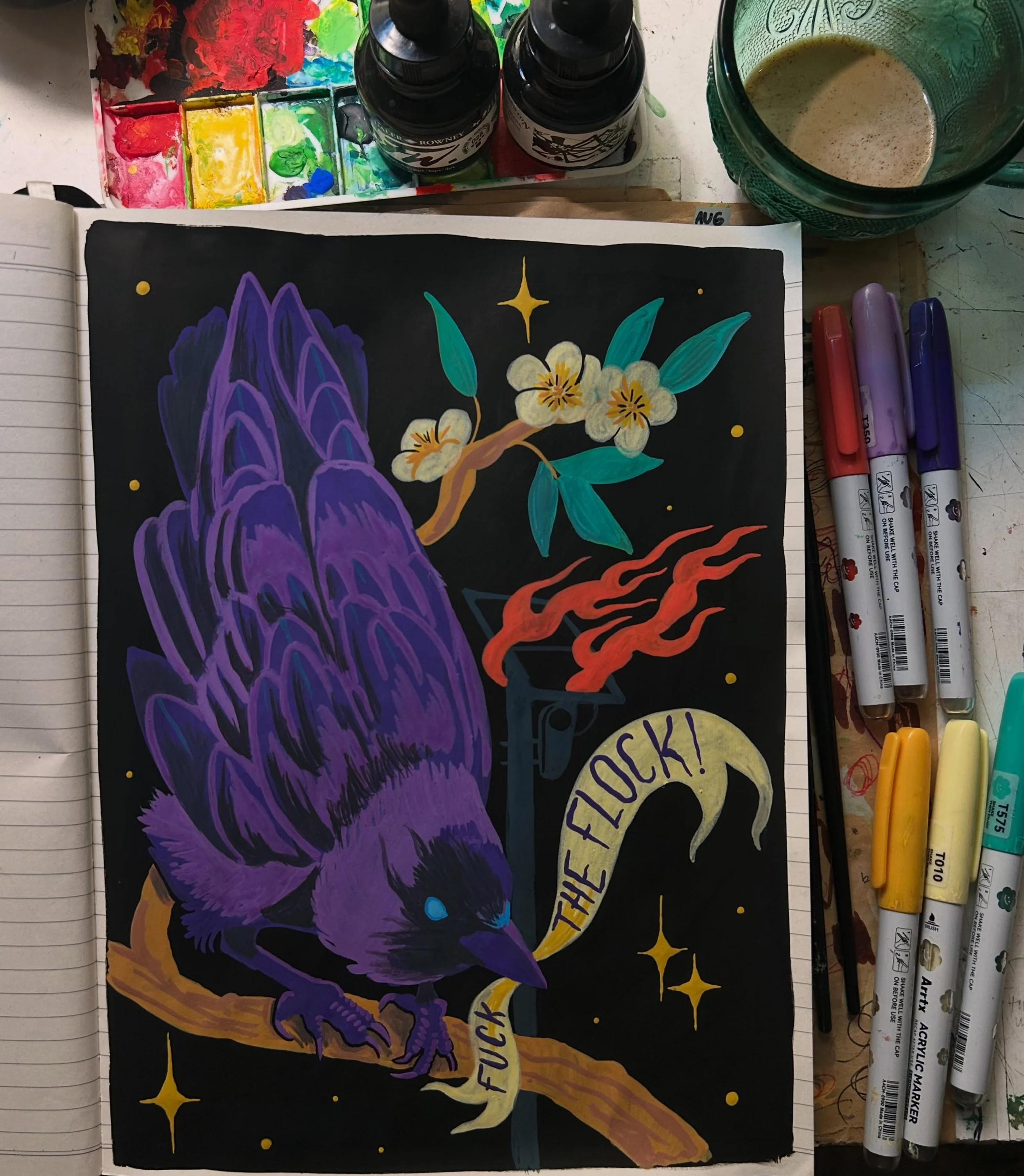 The only flocks I fuck with are the corvids!!!!! 😤💜🌙✨
&bull;
&bull;
&bull;
#crowsagainstthegovernment #arrtxmarkers #crow #mywingedcomrades #BOIDS