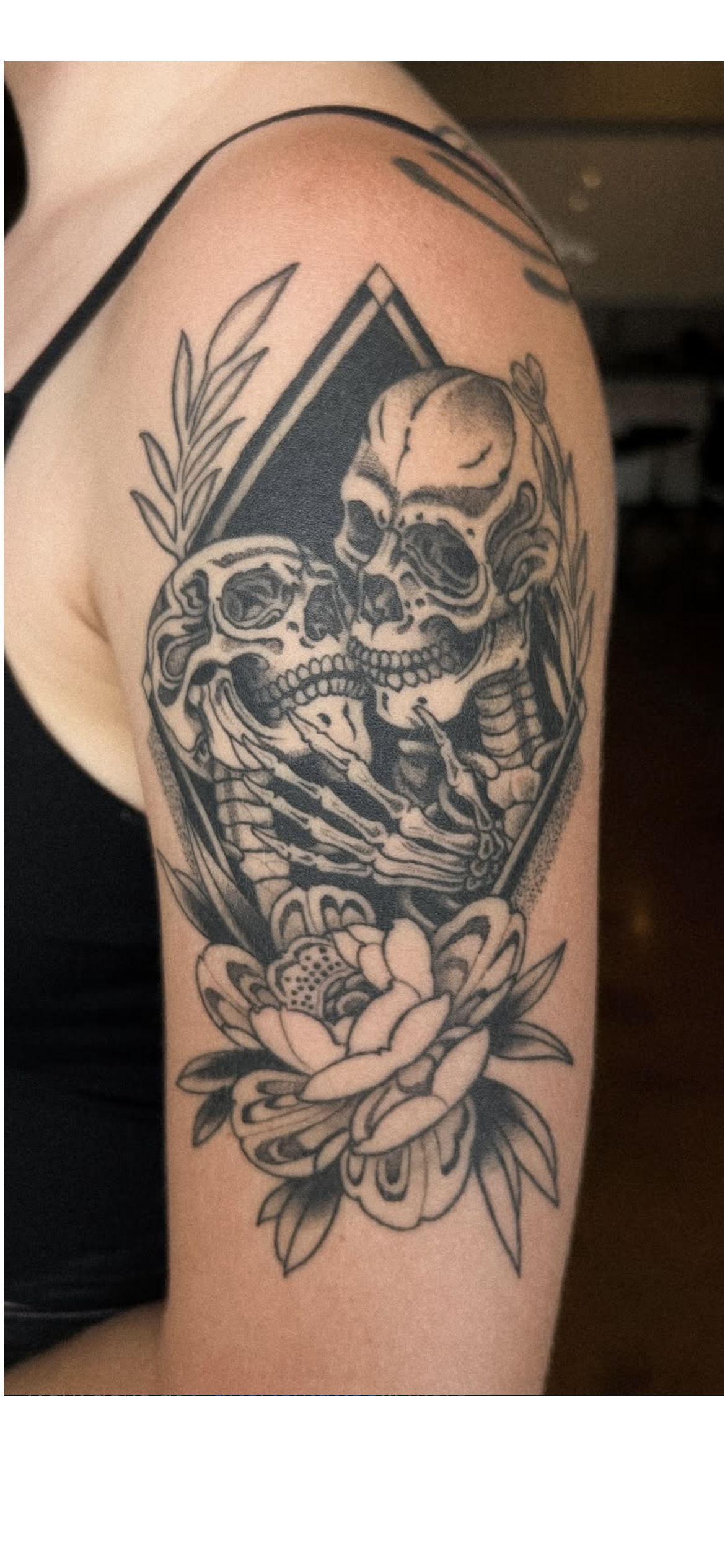 Illustrative skull tattoo with expressive linework done in San Diego