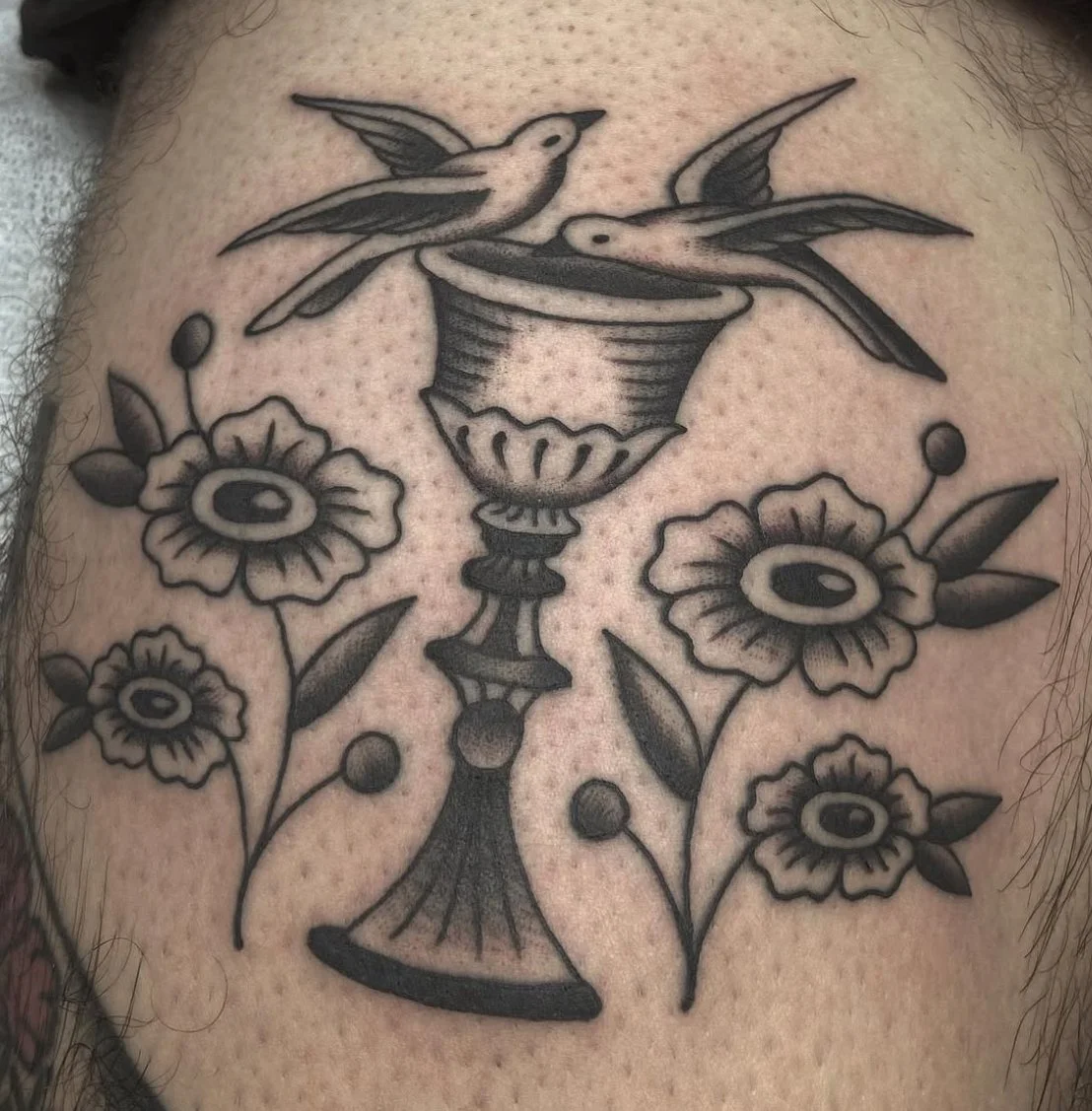 Traditional  bird tattoo with bold linework done in San Diego