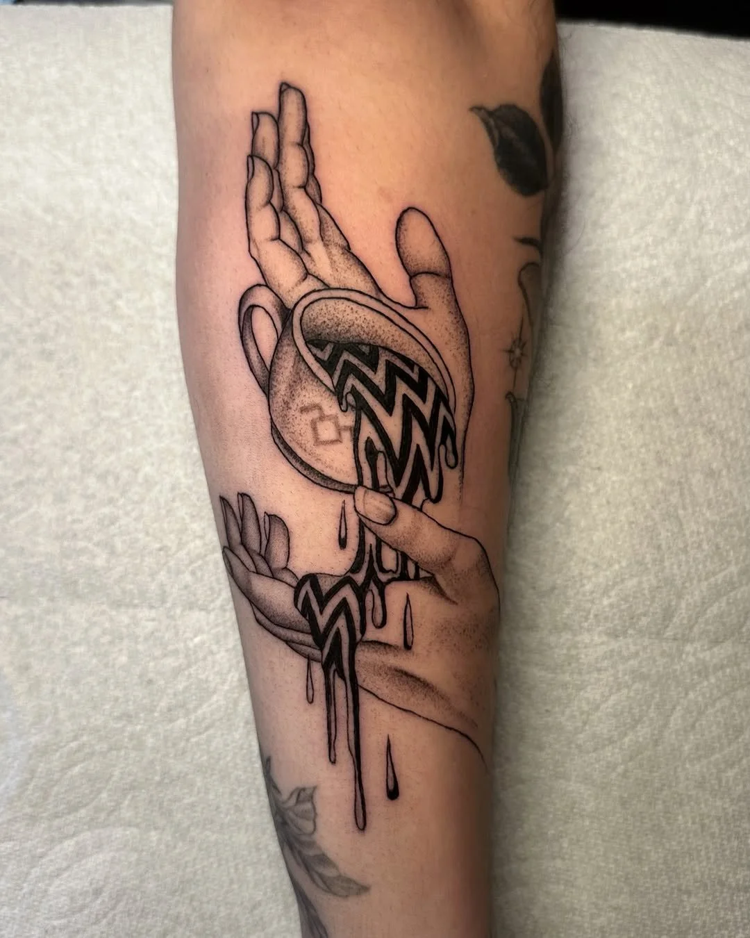 Illustrative twin peaks tattoo done in San Diego