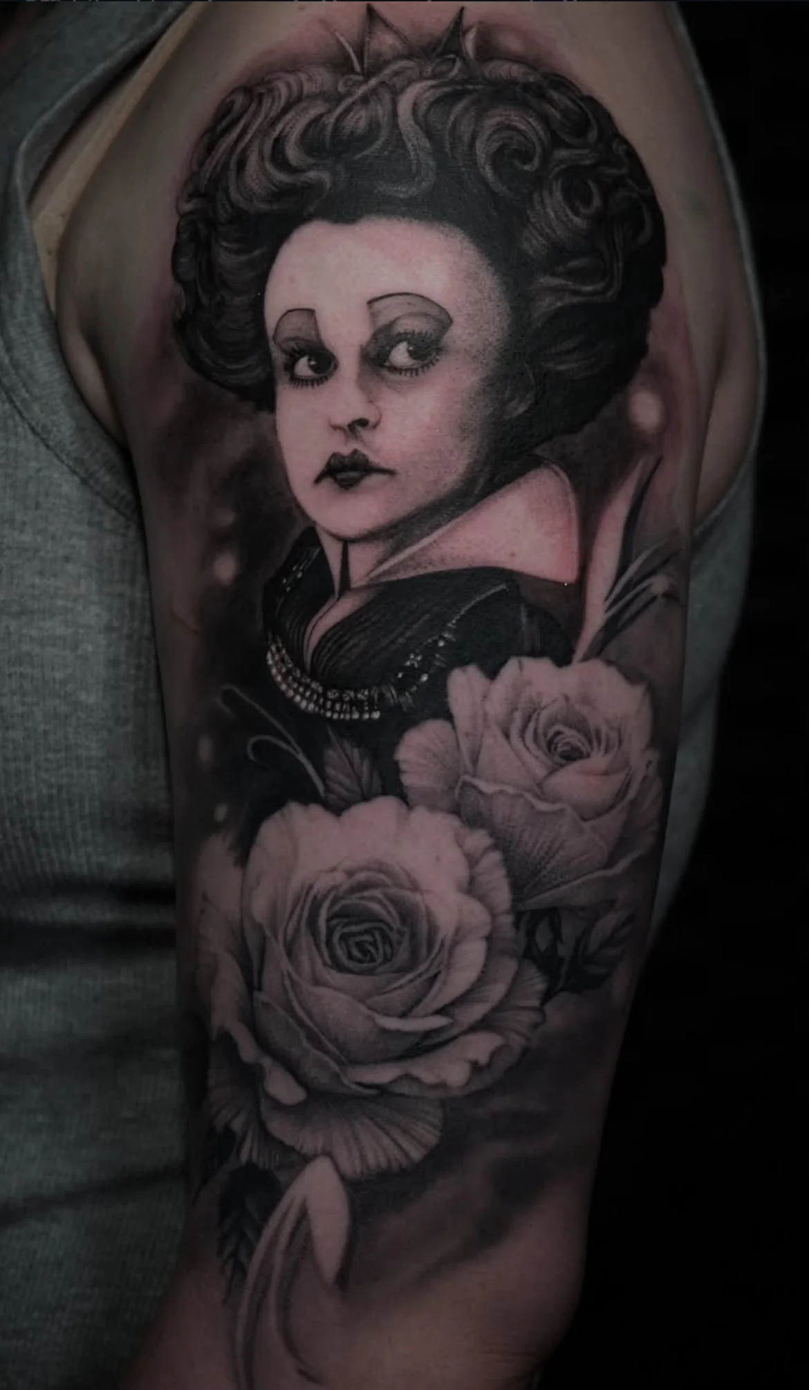 black and grey alice in wonderland tattoo created in South Park San Diego
