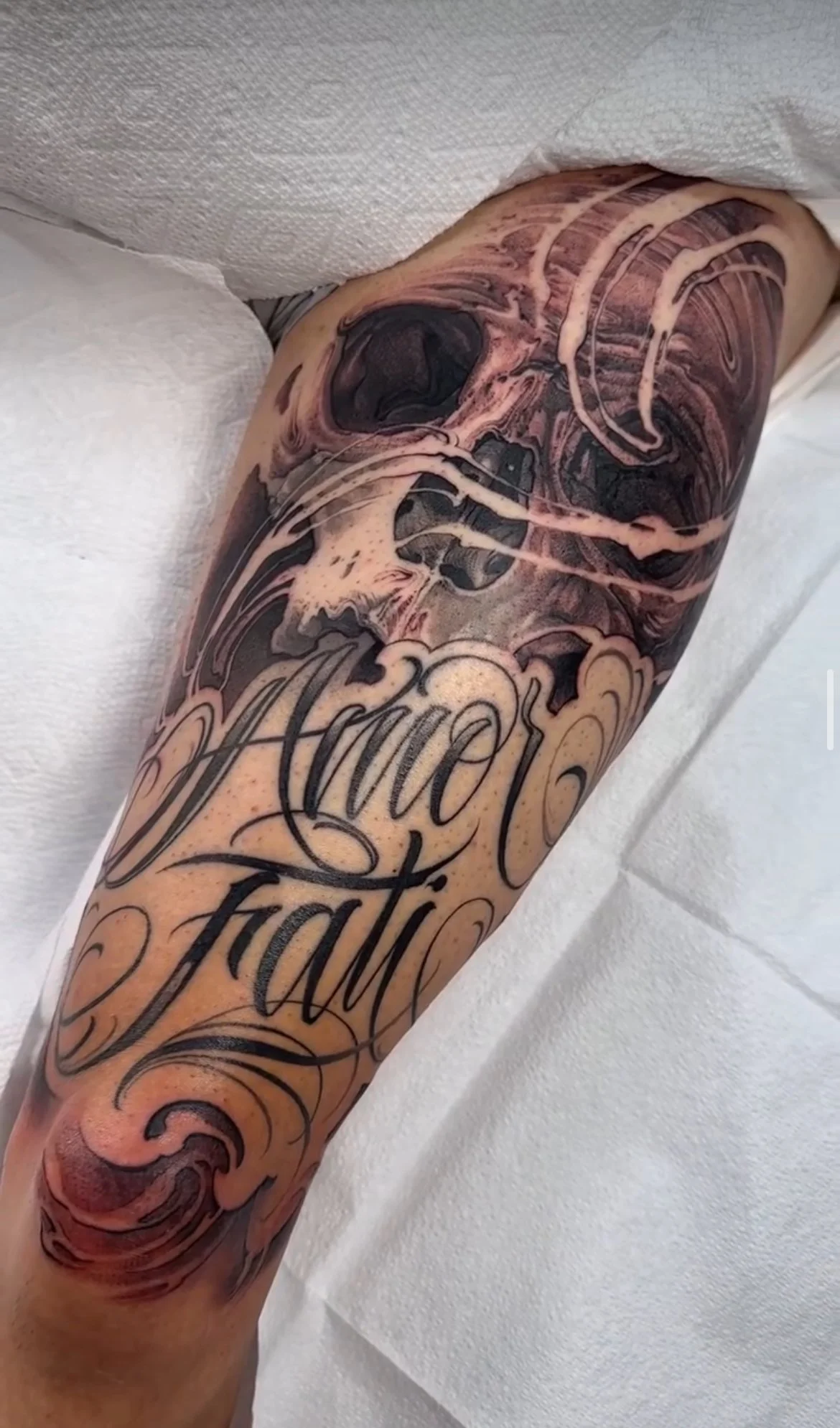 black and grey lettering tattoo created in South Park San Diego