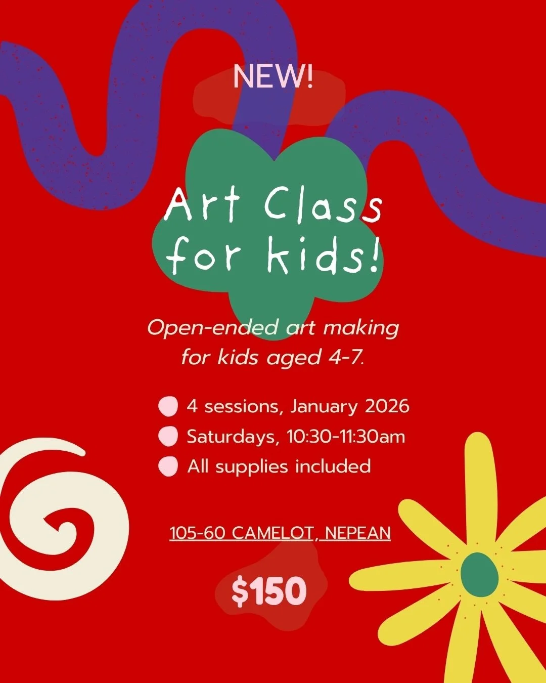 Something new &amp; fun: 

🎨 Kids Art Class! (January 2026)

This is a private, hour-long weekend art class for kids at my Nepean studio. Myself and my studio assistant, @mailan.makes, will be facilitating the 4 week program. Mai Lan used to facilit