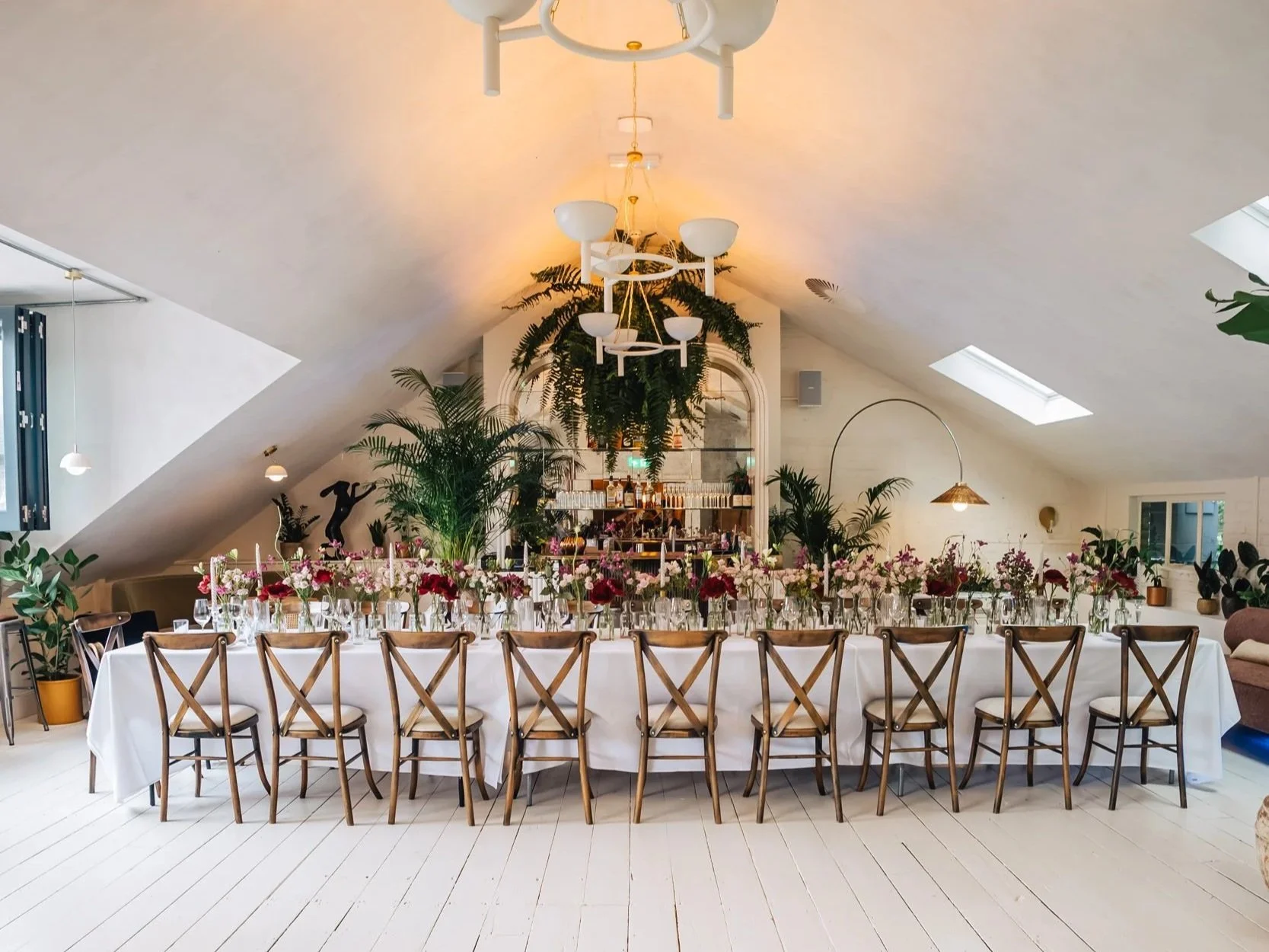 Private event space with natural light on the first floor of Pyra London. Perfect for Christmas Parties, Birthdays, Corporate Events, Birthdays, Weddings, Wakes, Baby Showers and all private events. 14-60 guests seated, 100 Standing.