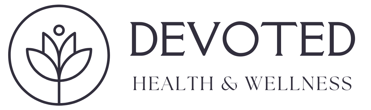 Logo for Devoted Health & Wellness with a stylized flower and a person icon above it.