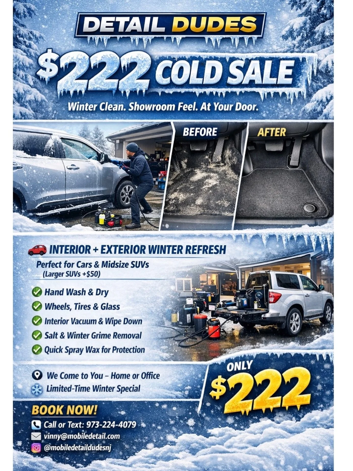 Thissss isss what you need rn and you know it 😅

The results = no salt residue, clean refreshed interior and a whole new you to face off the winter blues 
#winterrefresh #cleancar #mobiledetail