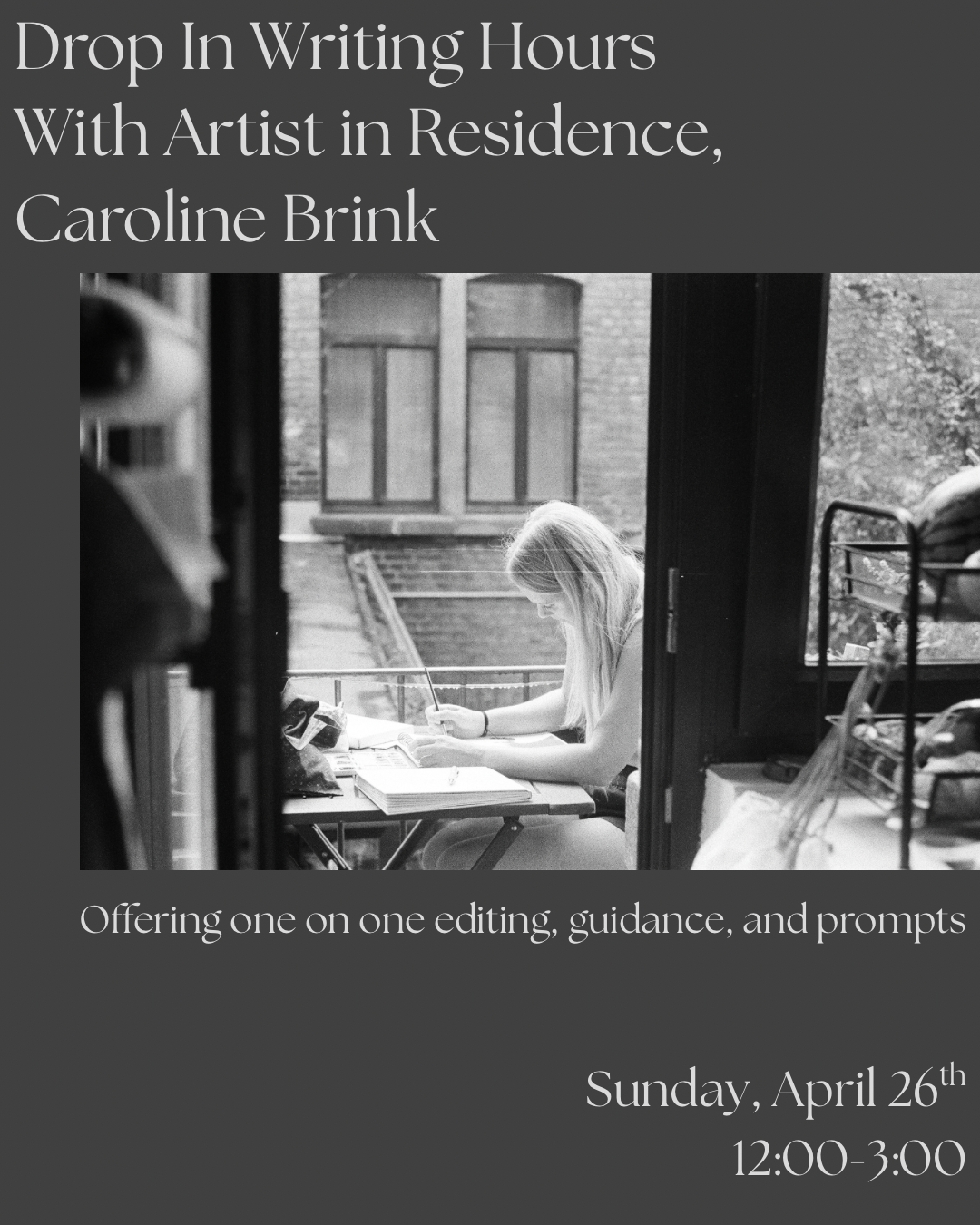Drop In Writing Hours with Artist in Residence Caroline Brink
