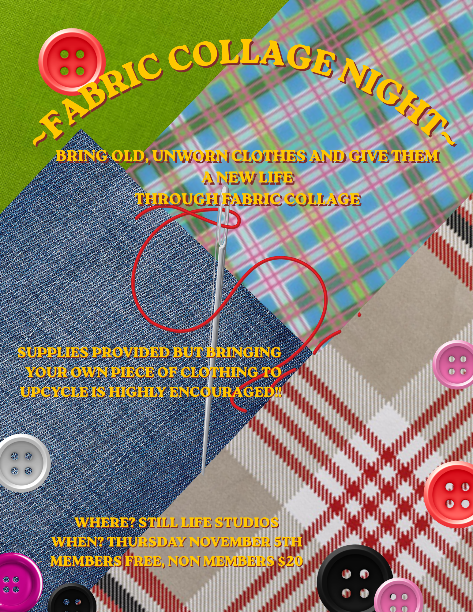 collage &amp; paper art studio – fabric collage with Cyd