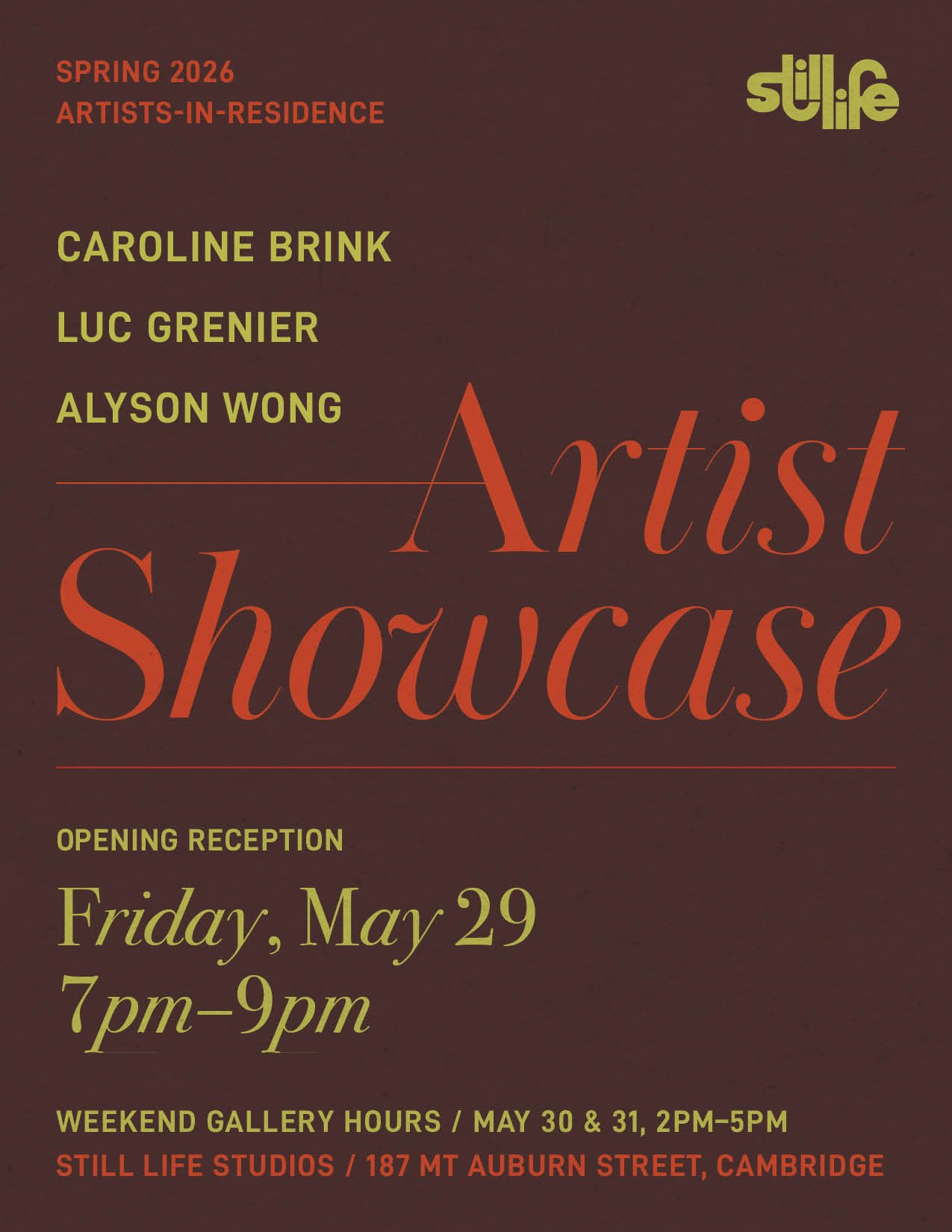 May 29 / Artists' Showcase Opening Reception (Spring AiRs)
