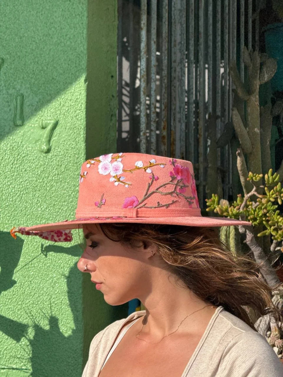 Gently Worn By Anthropologie Jana Floral Embroidered Fedora - Ivory & Green 7718-IVO_FRONT_V6.jpg?v=  main image 3