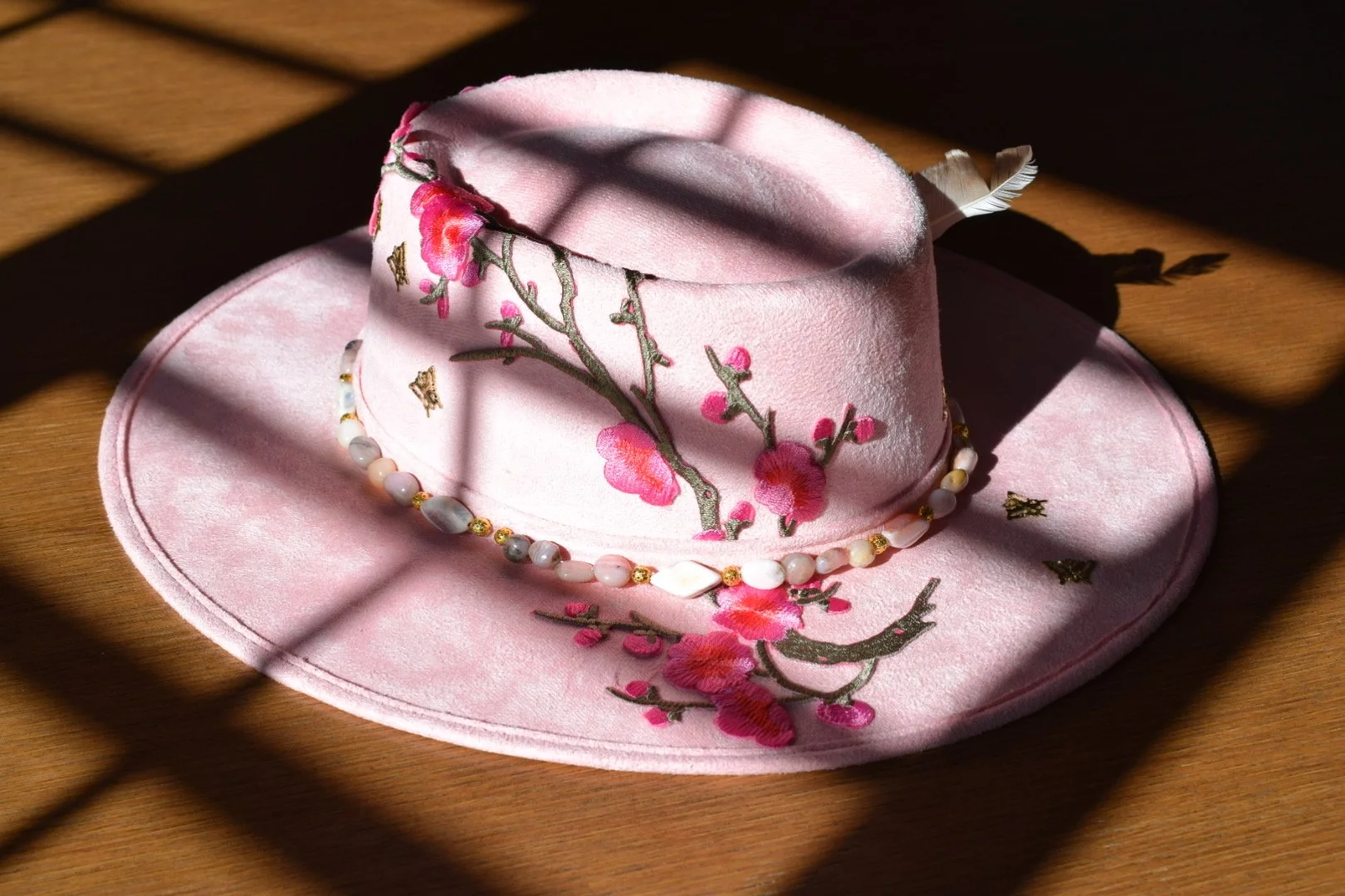 Blush Sakura Fedora – Pink Opal & Striped Agate Belt