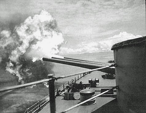16in. Guns in action WWII Photo sent in by Nilla Haluska, daughter of A. Dobyns EM1c 1944-1945
