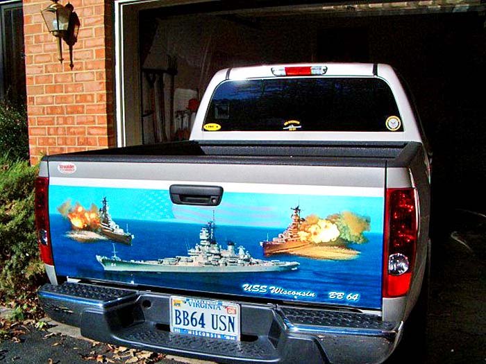Tailgate of Dick Hamann's truck.
