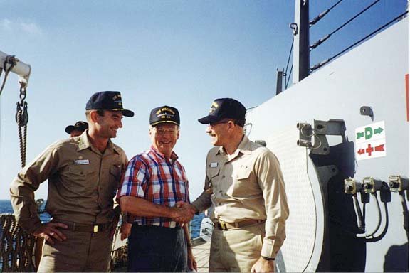 Captain David Bill, Secretary of the Navy H. Lawrence Garrett III and Bob Eisenberg (photo from Robert Eisenberg)