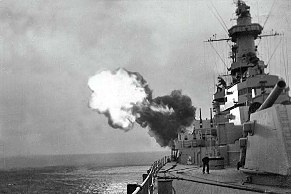 Photo sent in by, Joseph A. Sparacino 1st Division 1951-1952. 16in gun fire from turret #3