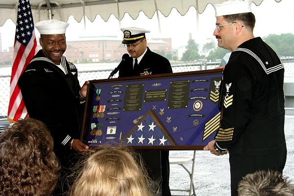 May 23, 2003. Retirement Ceremony for Thomas Lowney GM1 aboard the USS Wisconsin BB-64 Tom served aboard 1987-1989 on G-1Division