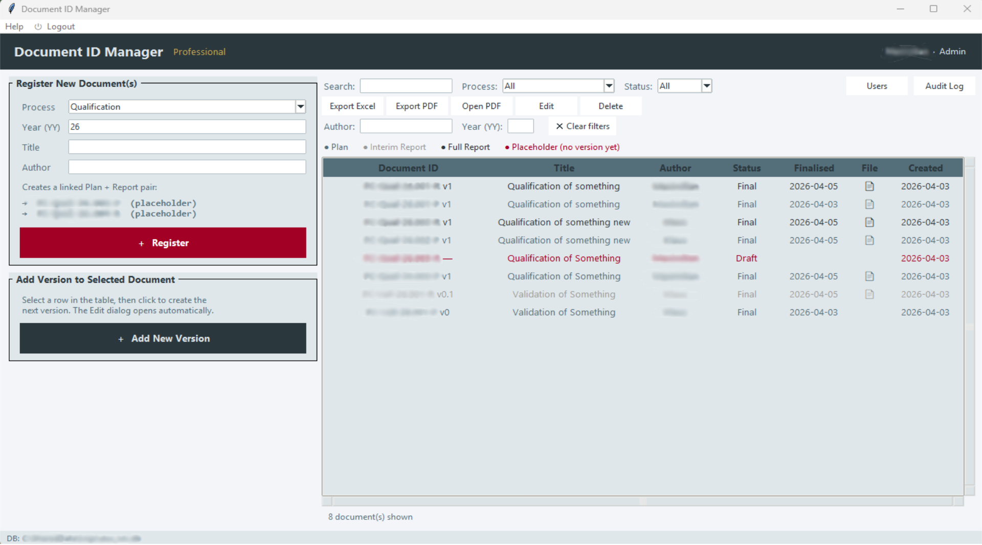 DocIDManager — document register view