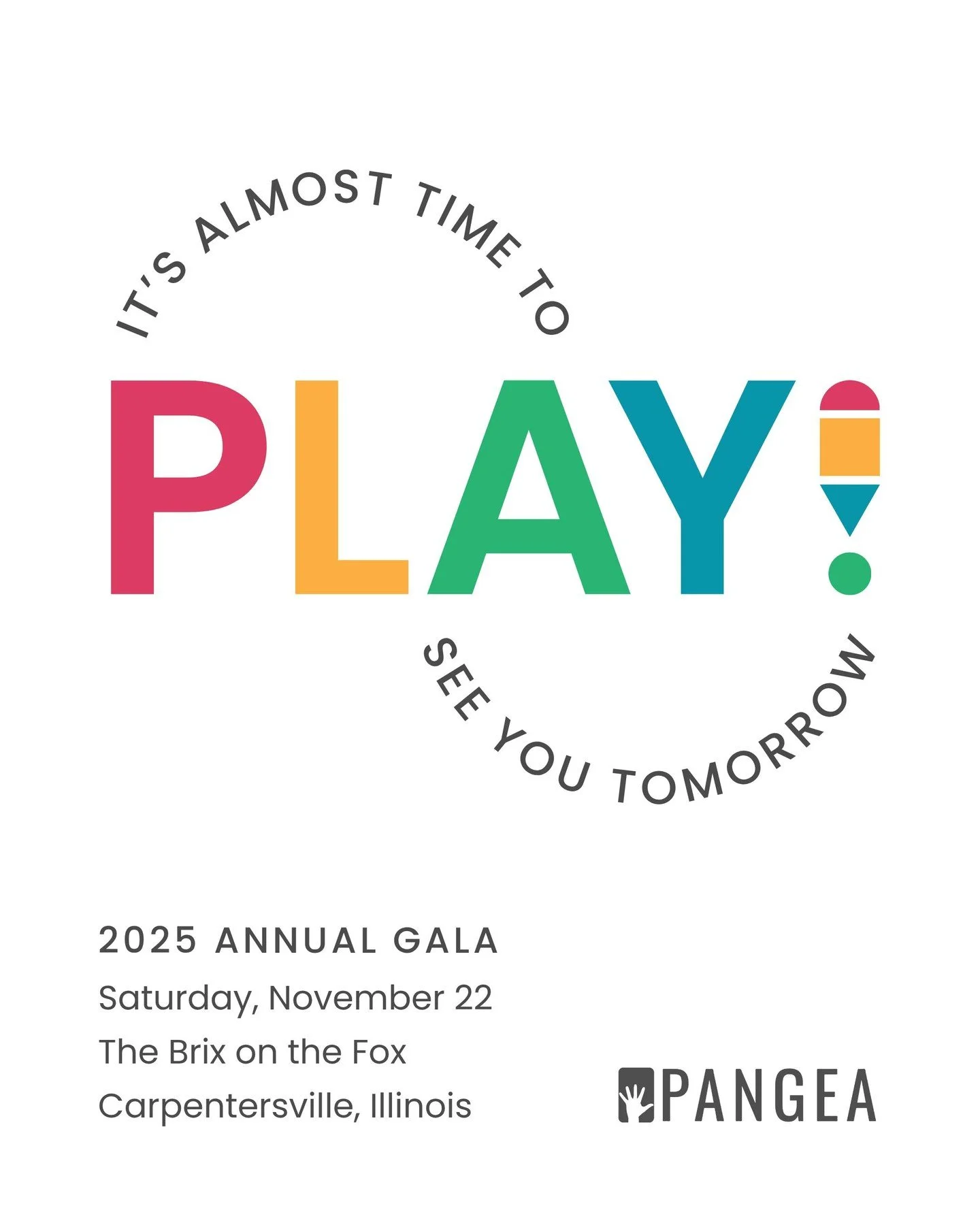 The day is almost here! We can hardly contain our excitement that Play! the 2025 Pangea Annual Gala is happening tomorrow at The Brix in Carpentersville. Thank you to everyone who has purchased their tickets &ndash;&ndash; we can&rsquo;t wait to cele