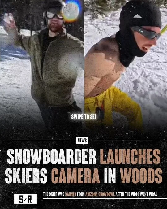 Snowboarder Launches Skiers Camera in Woods