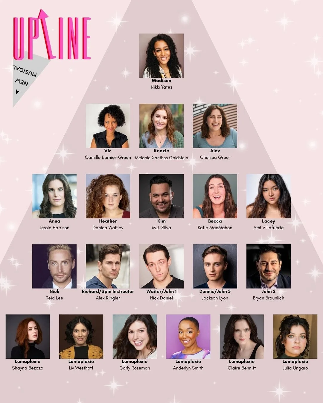 ✨One night. One dream. One Upline. ✨
The opportunity of a lifetime is here. 

Introducing the cast and creative team of UPLINE, a new musical about the seductive sparkle of the American Dream &mdash; and the price of buying in.

🎯 One night only
🗓️
