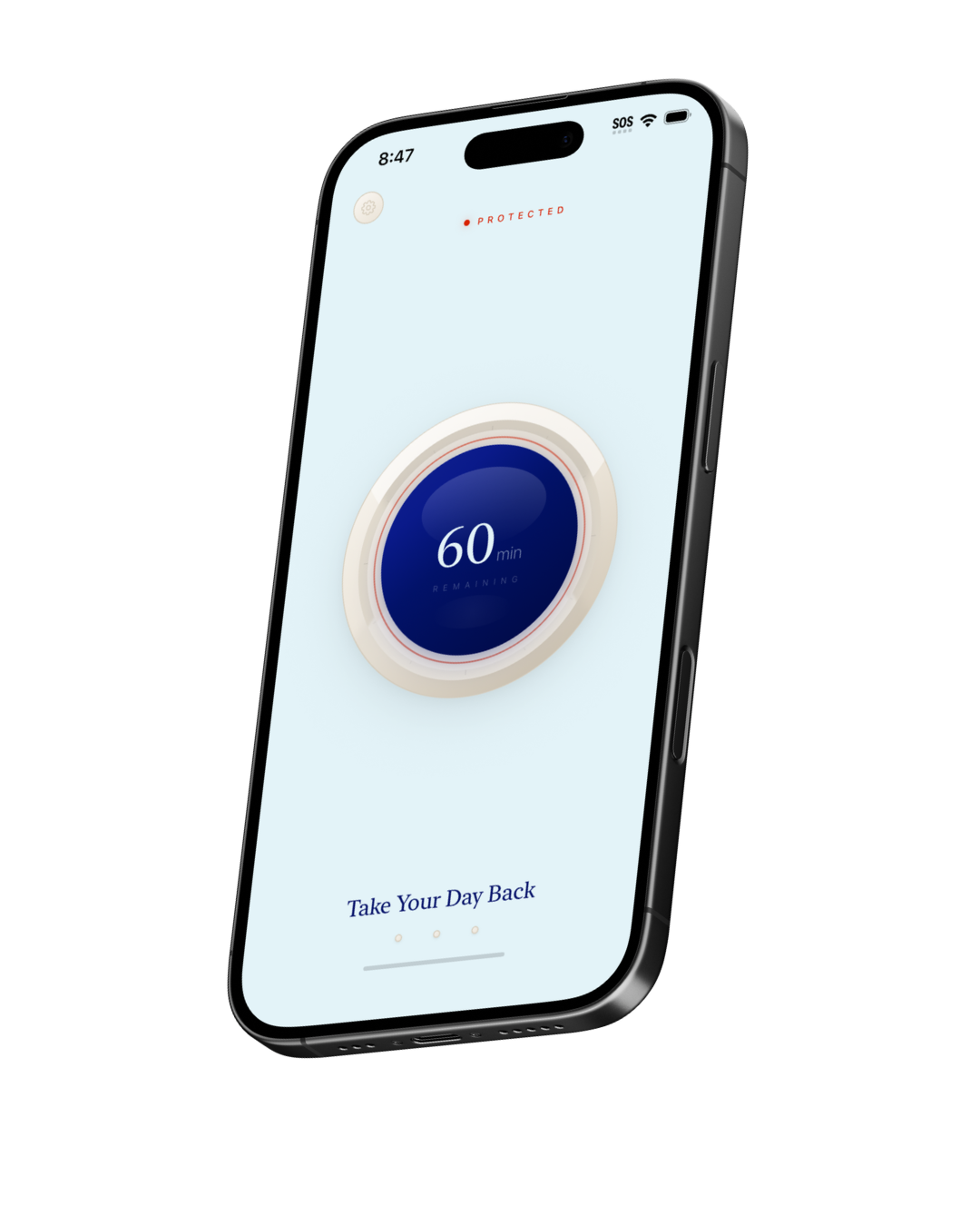 ScreenBuddy iPhone app displaying 60-minute daily screen time limit with friction-based app blocking