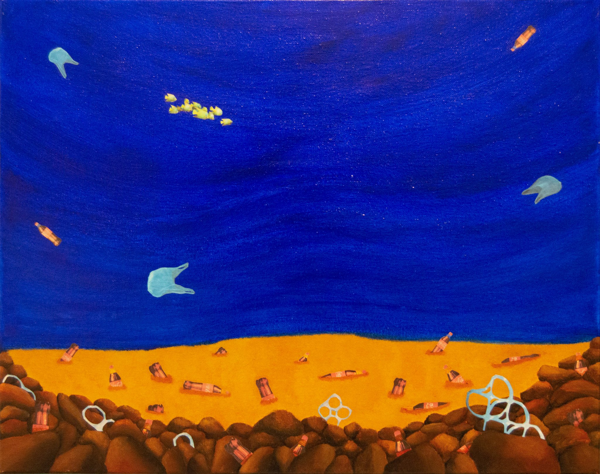 "Plastic Pollution"
Open Acrylic on Gessoed Canvas 20x16 inches (2019)