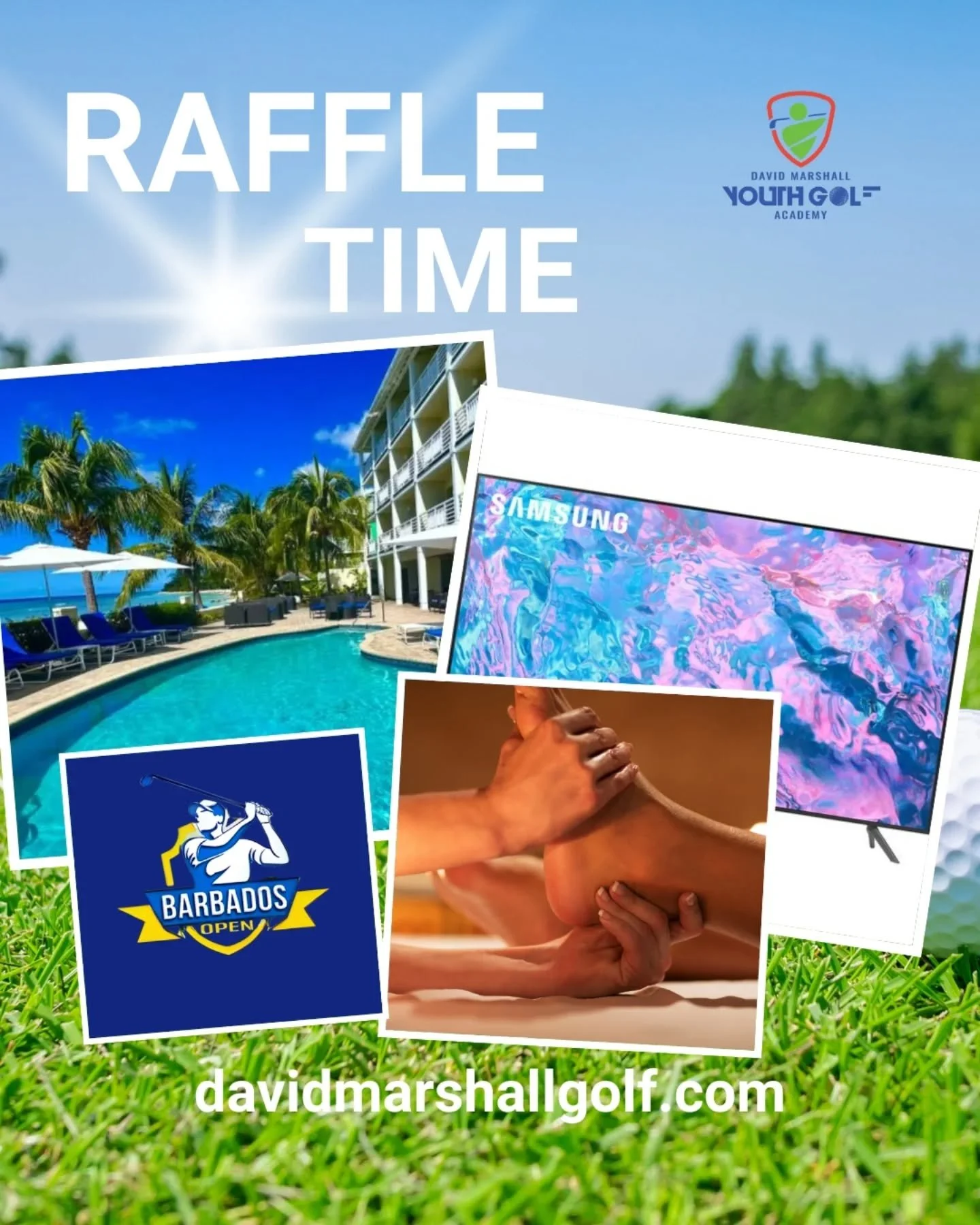Support the David Marshall Youth Golf Academy and be in with a chance to win amazing prizes, including:

🎁
&bull;Two-night all-inclusive staycation for two at The Soco Hotel @thesocohotel
&bull;50" Samsung TV
&bull;2026 Barbados Open voucher pl