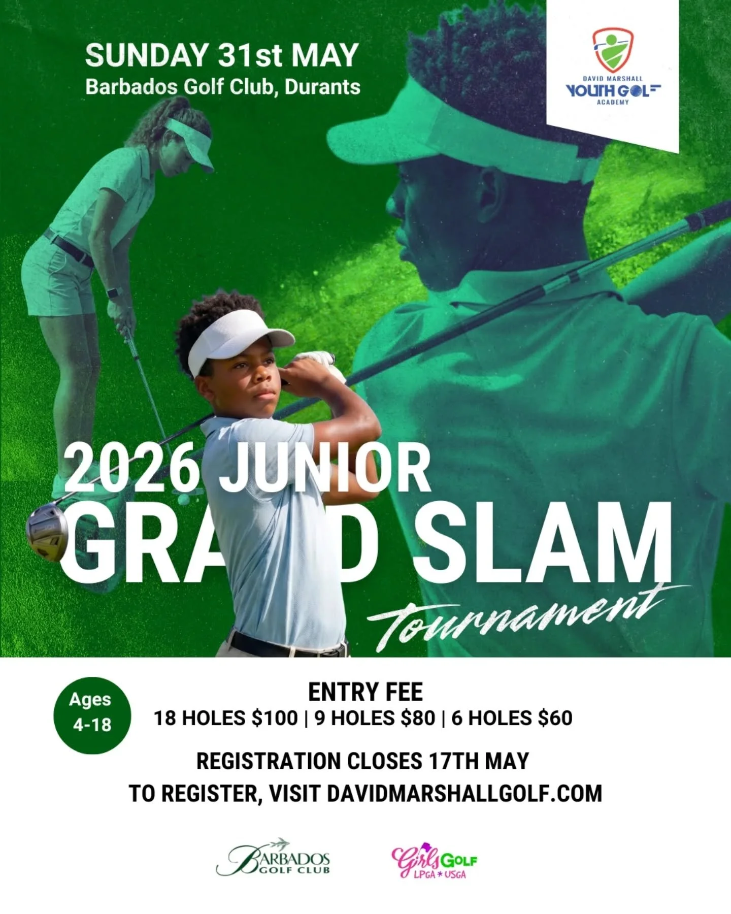 The next generation of Caribbean golf talent takes centre stage at the 2026 Junior Grand Slam Tournament, hosted by the David Marshall Youth Golf Academy.

Set against the scenic fairways of Barbados Golf Club, this one-day tournament brings together