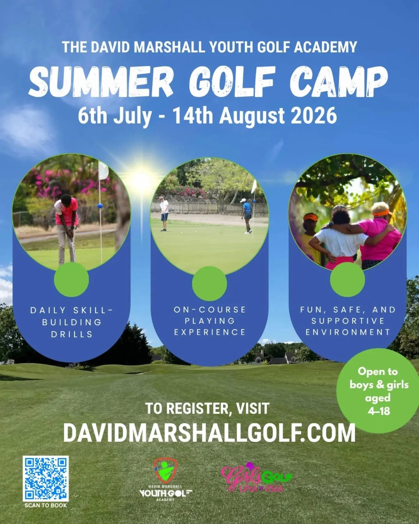 Get ready for a summer of swings, strikes, and success, taking place on 6th July - 14th August! 

This year, the David Marshall Youth Golf Academy (DMYGA) is back with an intensive, high-energy programme designed to take young golfers from the practi