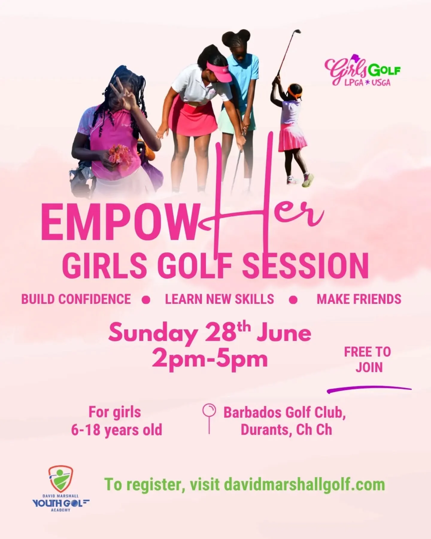 Girls, it&rsquo;s time to step up to the tee! ⛳✨

Join us for EmpowHER Girls Golf Session and discover how fun golf can be when you:

💪🏽 Build confidence
🎯 Learn new skills
🫱🏼&zwj;🫲🏽 Make new friends

Through exciting challenges, team games, a