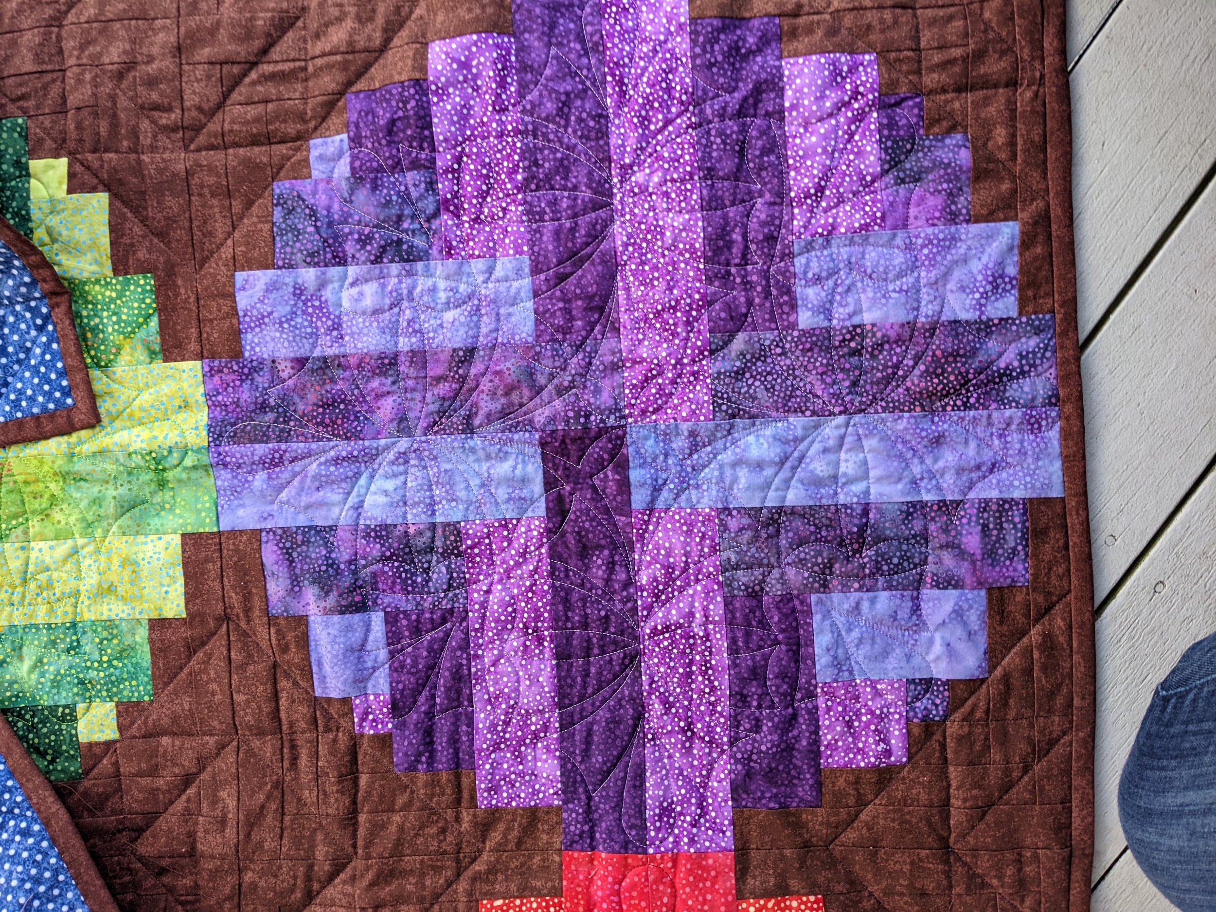 a close up of the circles and their quilting