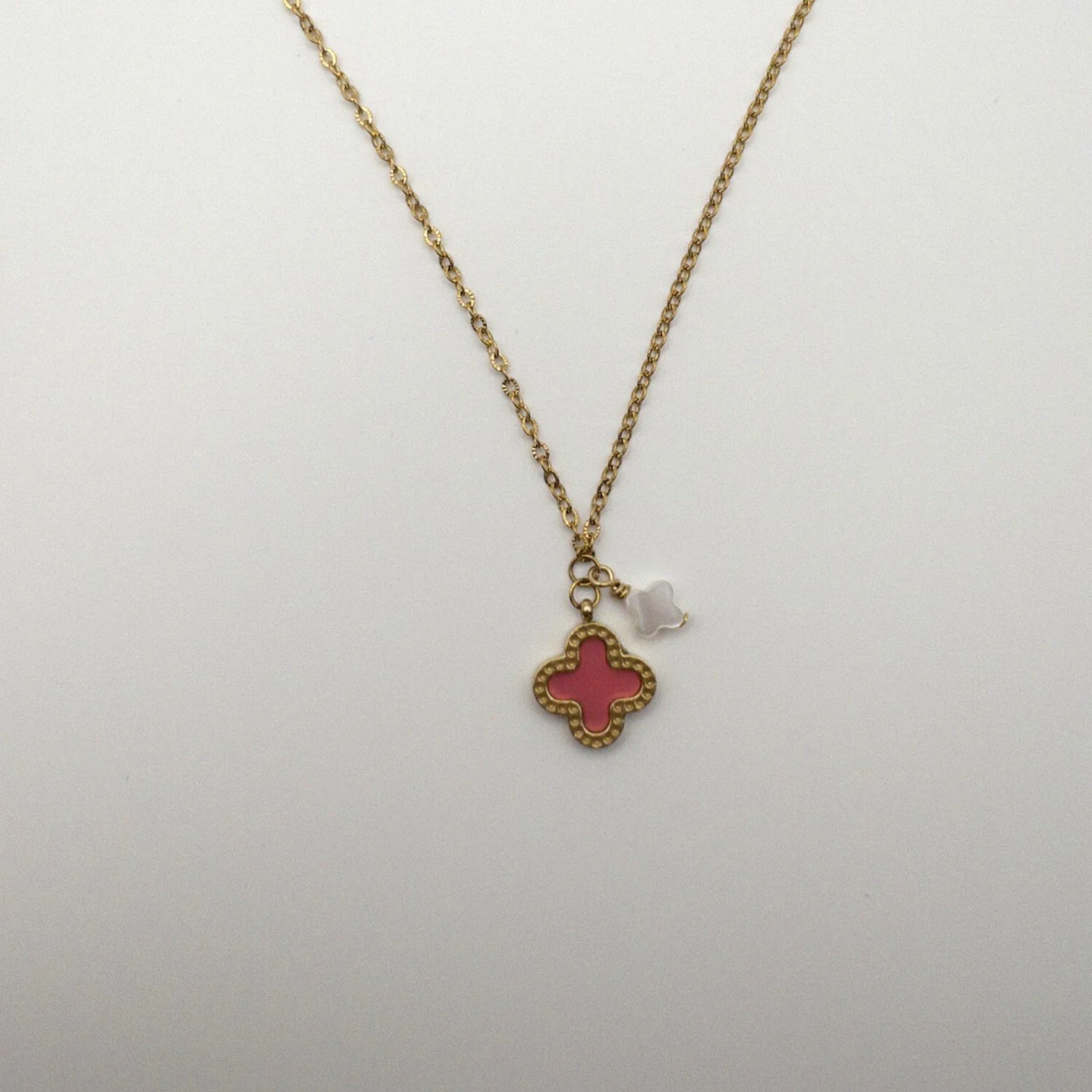 Pink Clover Pendant Necklace