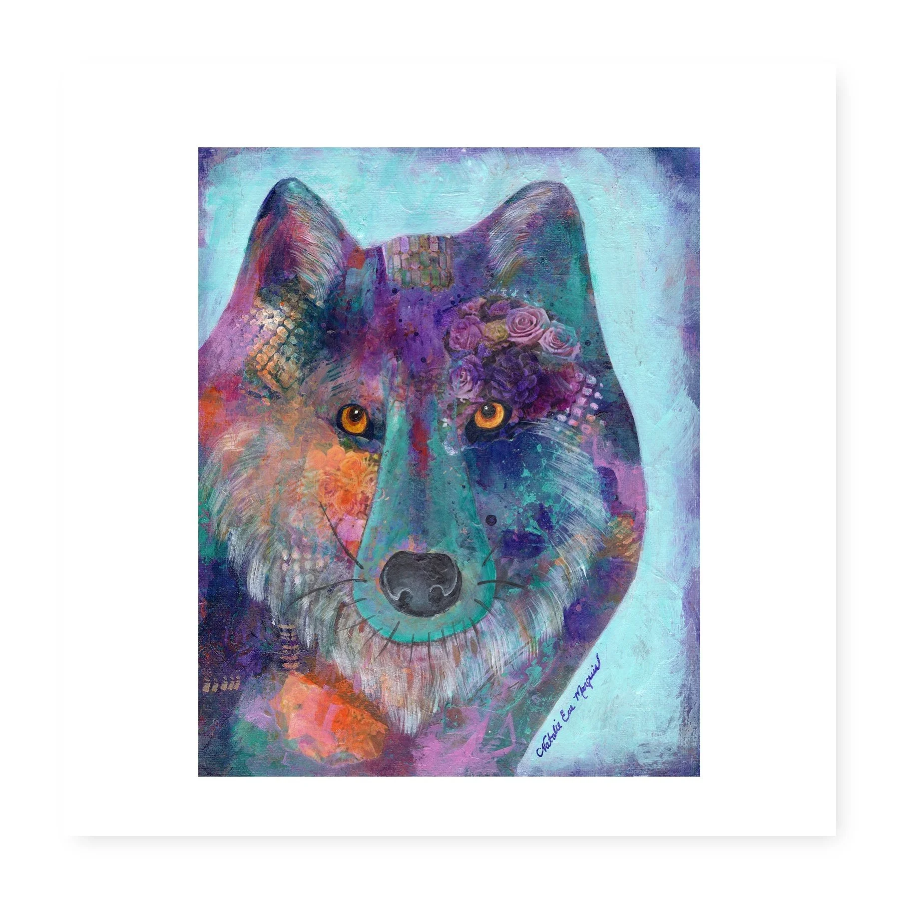 Quilted Wolf Art Print