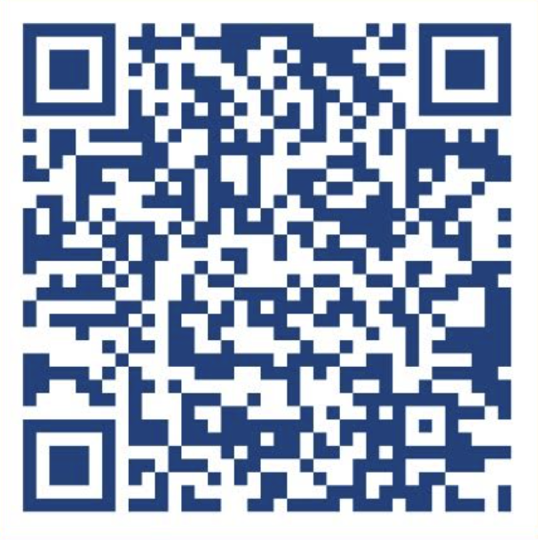 Blue QR code on a white background