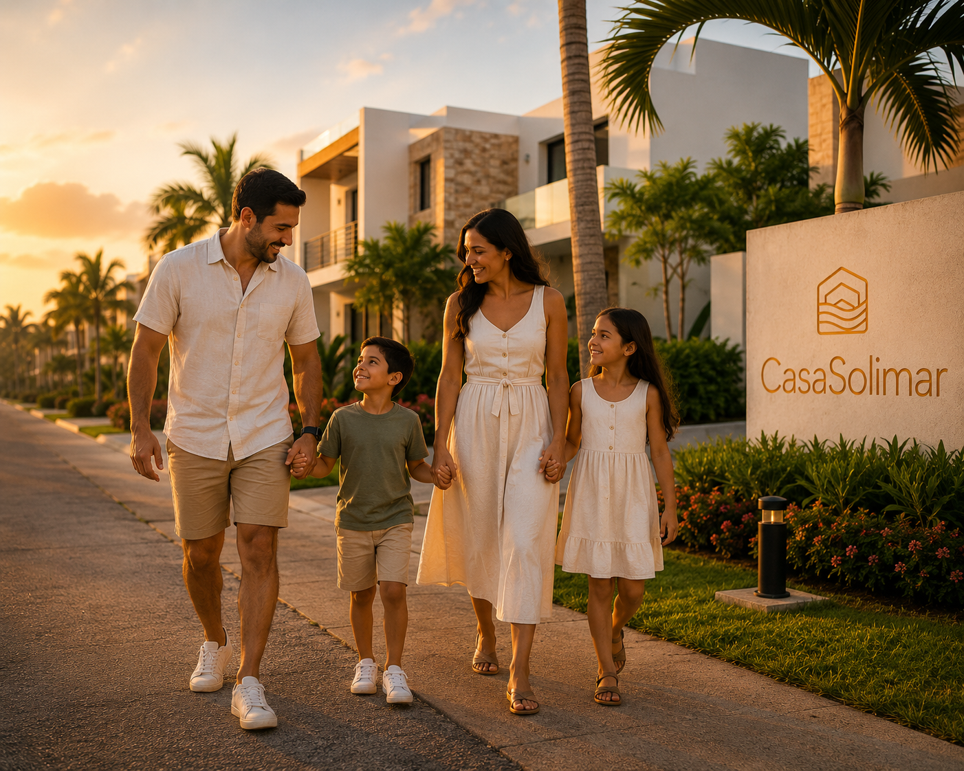 Familia caminando en Casa Solimar
