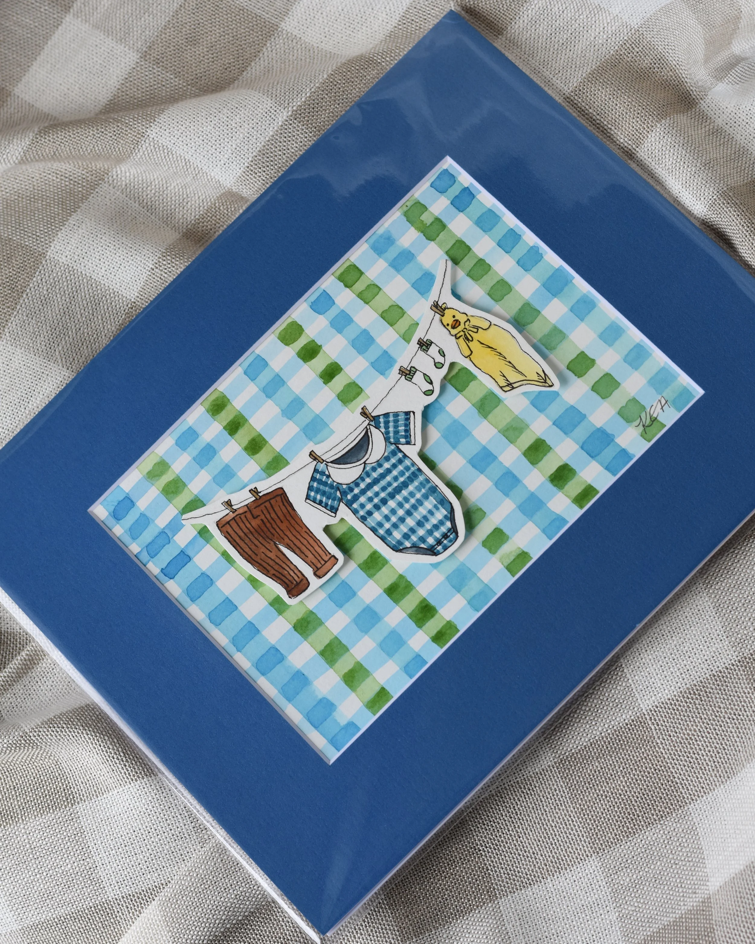 Little Linens Baby Boy Original Painting with Mat