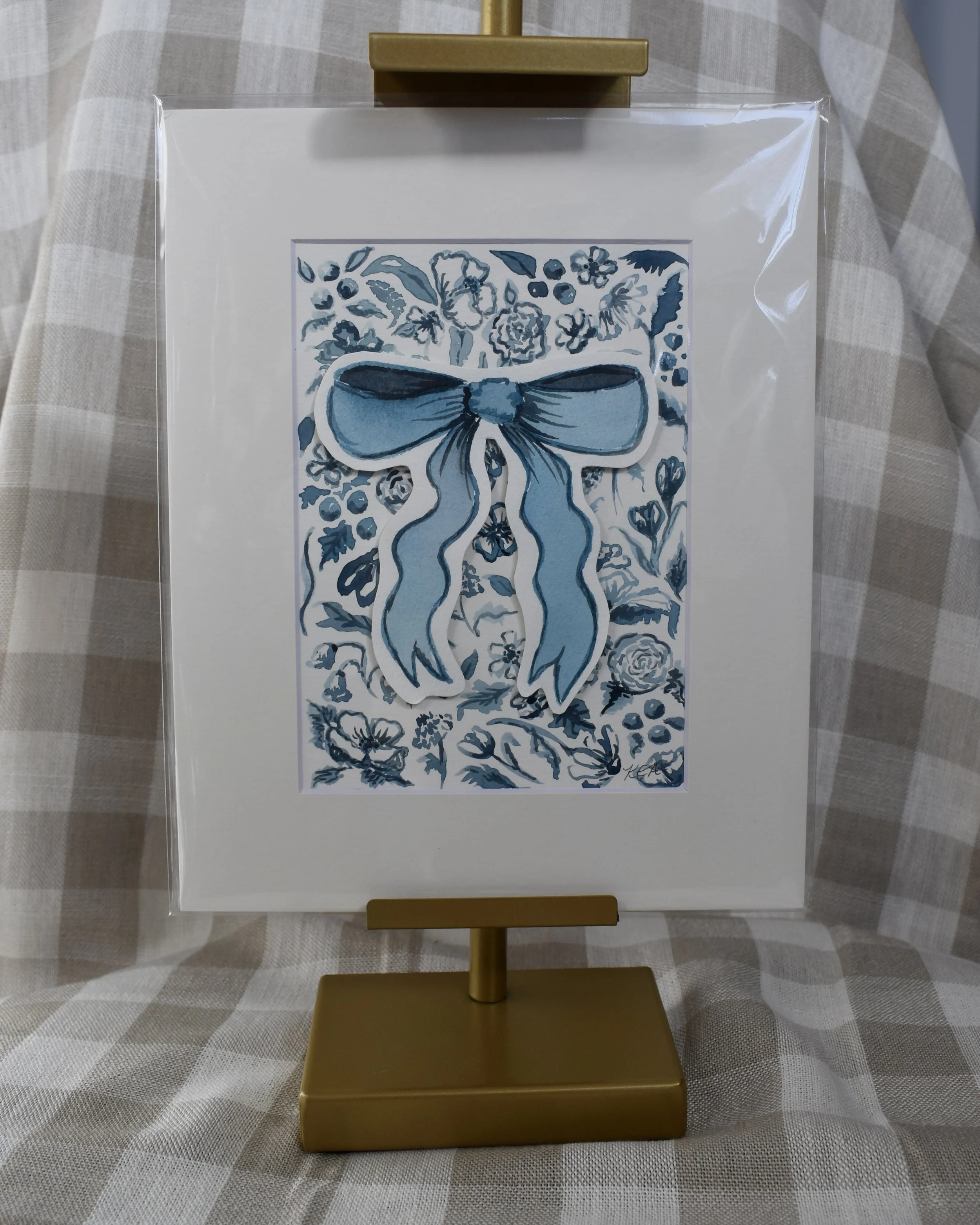 Blue Bow Original Painting with Mat