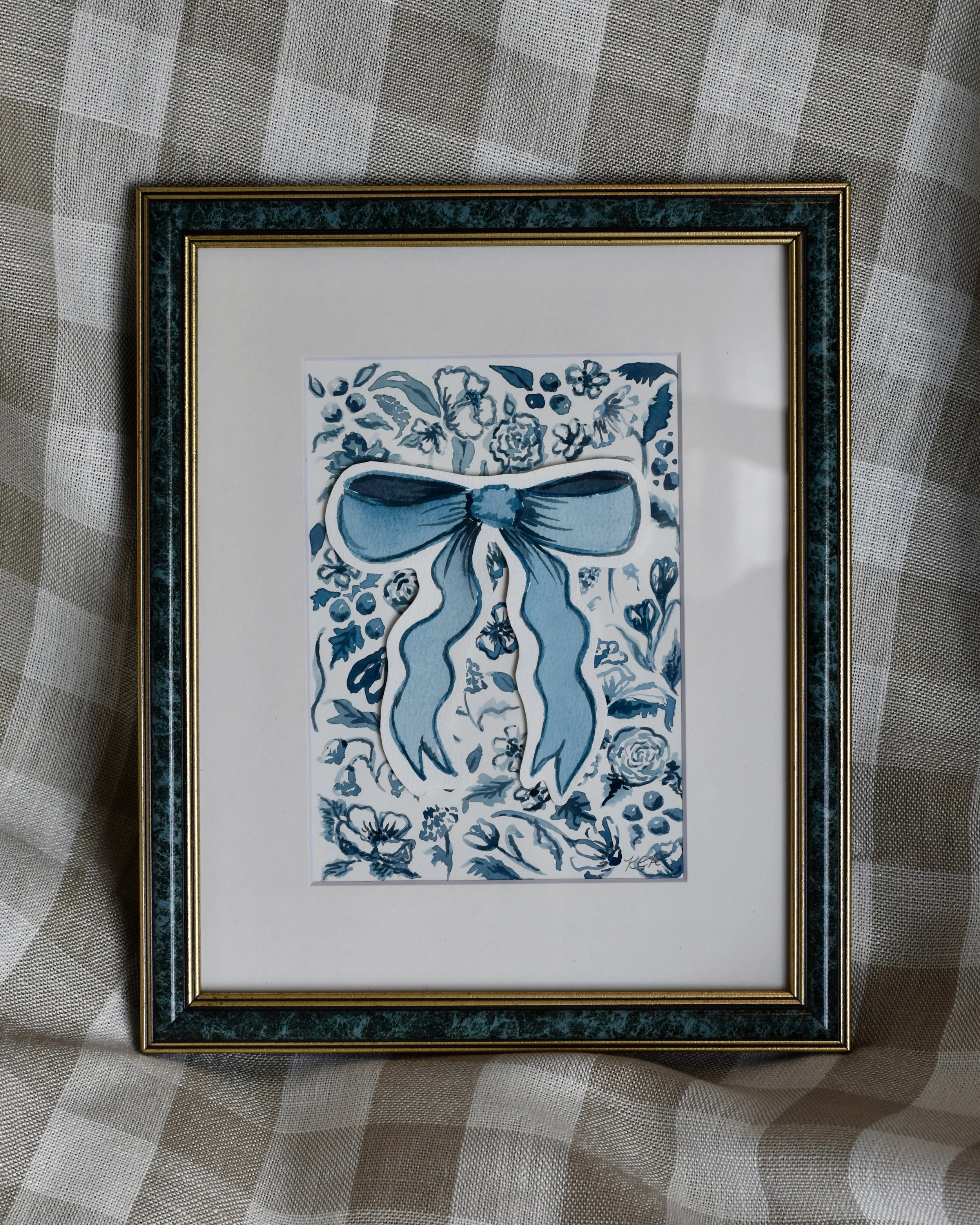 Blue Bow Original Framed Painting