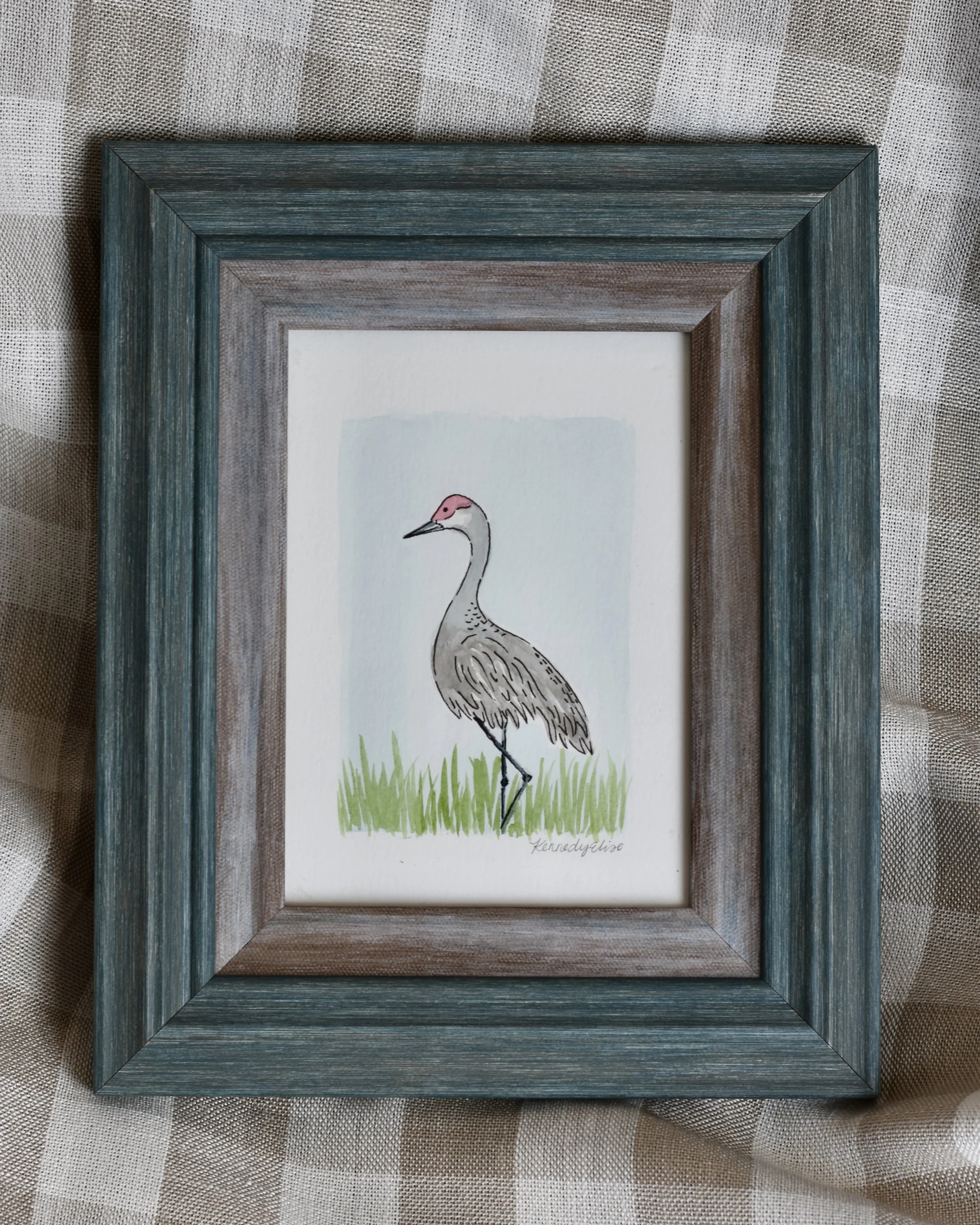 Framed Sandhill Crane Original Painting