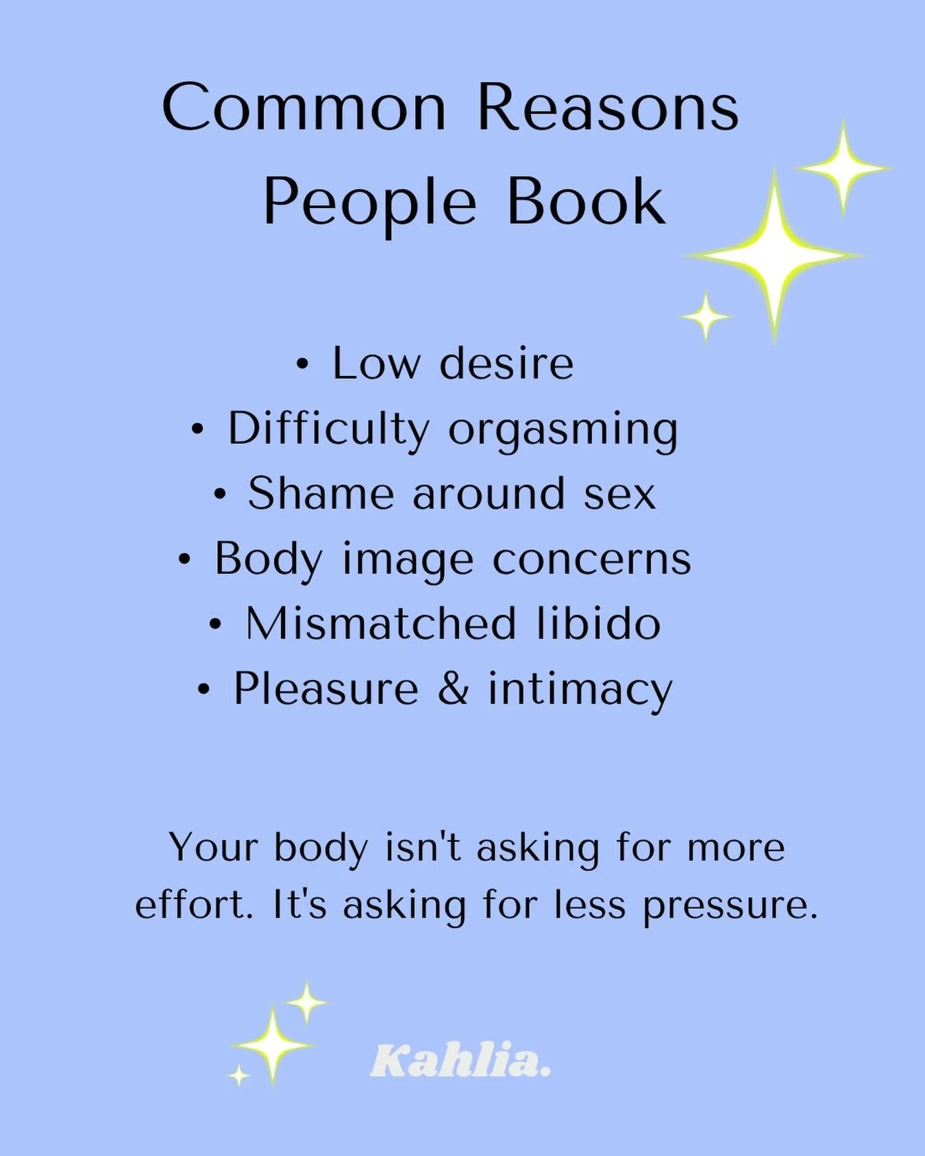 ✨ Sex and intimacy aren&rsquo;t things we&rsquo;re taught much about but that doesn&rsquo;t mean you have to figure it all out alone.

Whether you&rsquo;re navigating low desire, body image concerns, shame, pleasure, intimacy, or difficulty orgasming